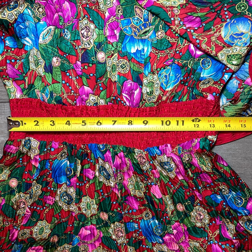 EUC True Vintage 1980s Diane Freis 100% Silk Bright Floral Maxi Dress - Picture 9 of 13